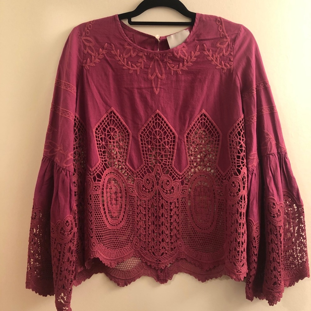 Anthropologie Magenta crochet top